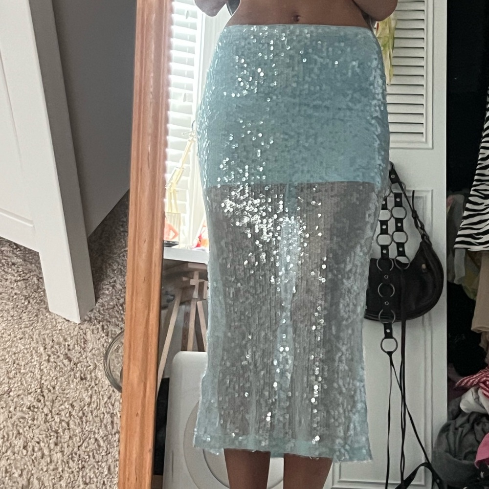 Sheer Blue Sequin Skirt